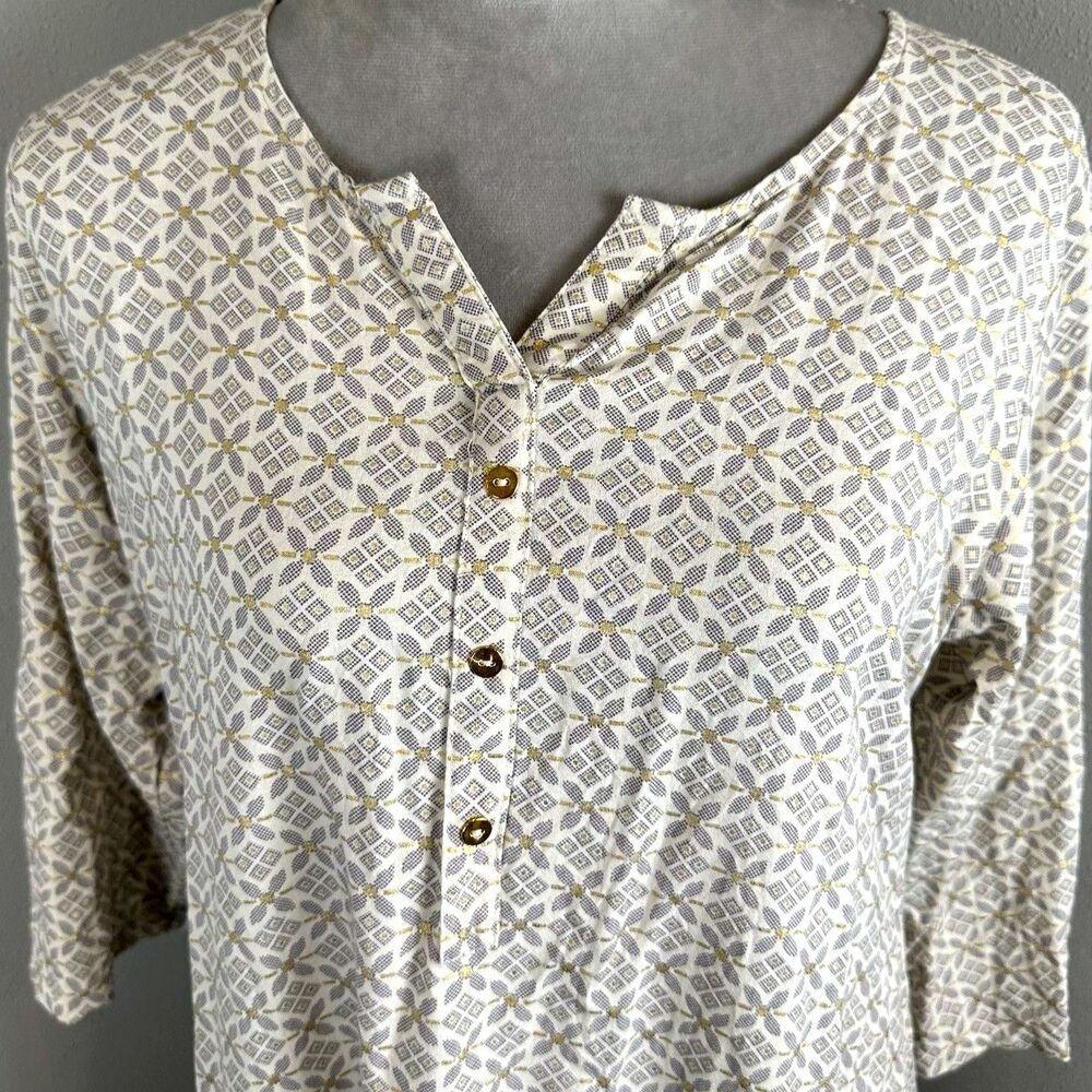 Avaasa Floral Boho Geometric Print Long TUNIC Top Shirt Button Front Size Large